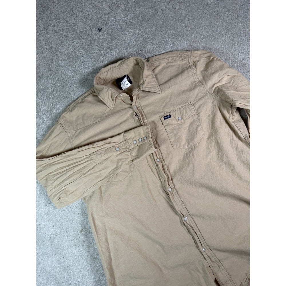 Wrangler Western Shirt Mens 2XL Tall Tan Pearl Snap Cotton L/S Cowboy Rodeo